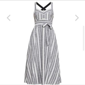 NWOT BCBG MaxAzria Cut-out Linen Halter Midi Dress - XS / 2 Striped Sundress Tea